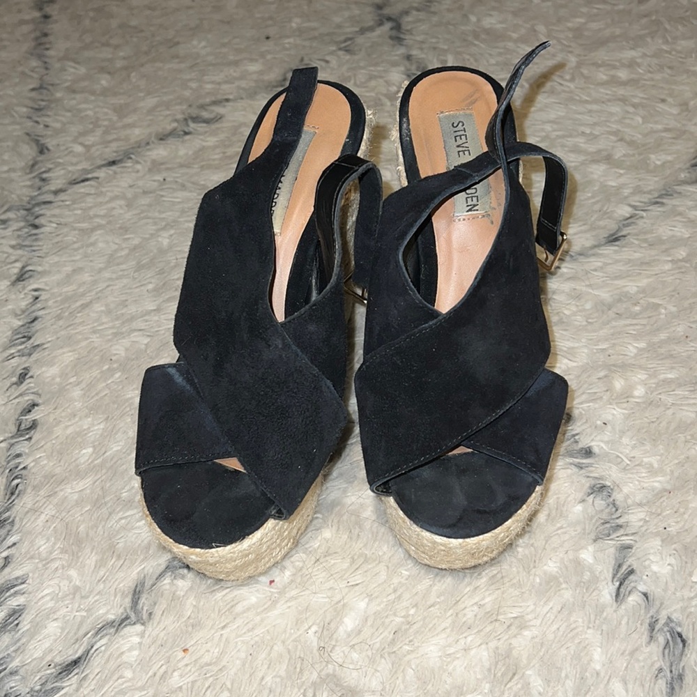 Steve Madden Rayla Black suede knit wedge